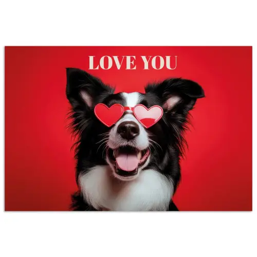 Hond - Hartjesbril - Loveyou - Rood poster papier klein -3d