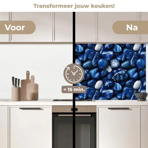 Luxe - Blauwe - Marmer - Stenen keuken achterwand 2 middel 871 -voor-na2_NL