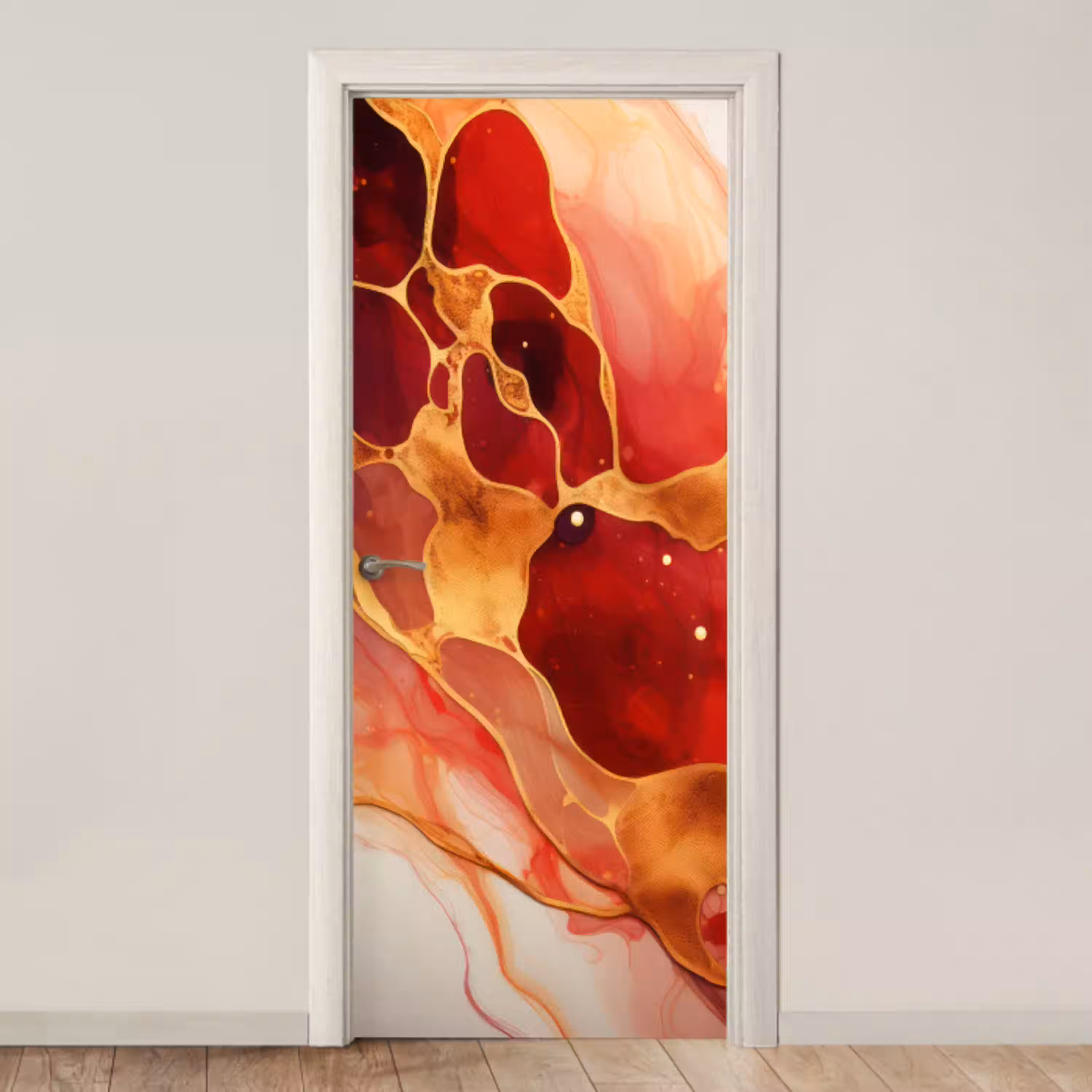 Marmer - Rood - Goud - Modern - Abstract deurposter klein -3d_beige