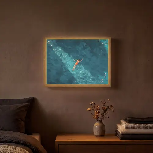 Vrouw - Water - Bikini - Oranje Light Box met batterij (Wandlamp) middel -sfeer4