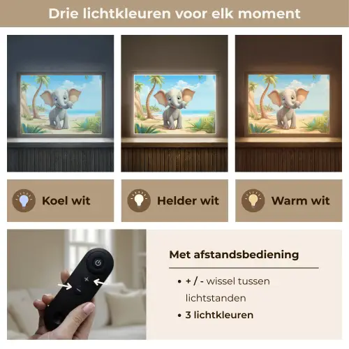 Olifant - Strand - Dieren - Meisjes - Kind Light Box met batterij (Wandlamp kind) middel -USP_lichtkleurNL