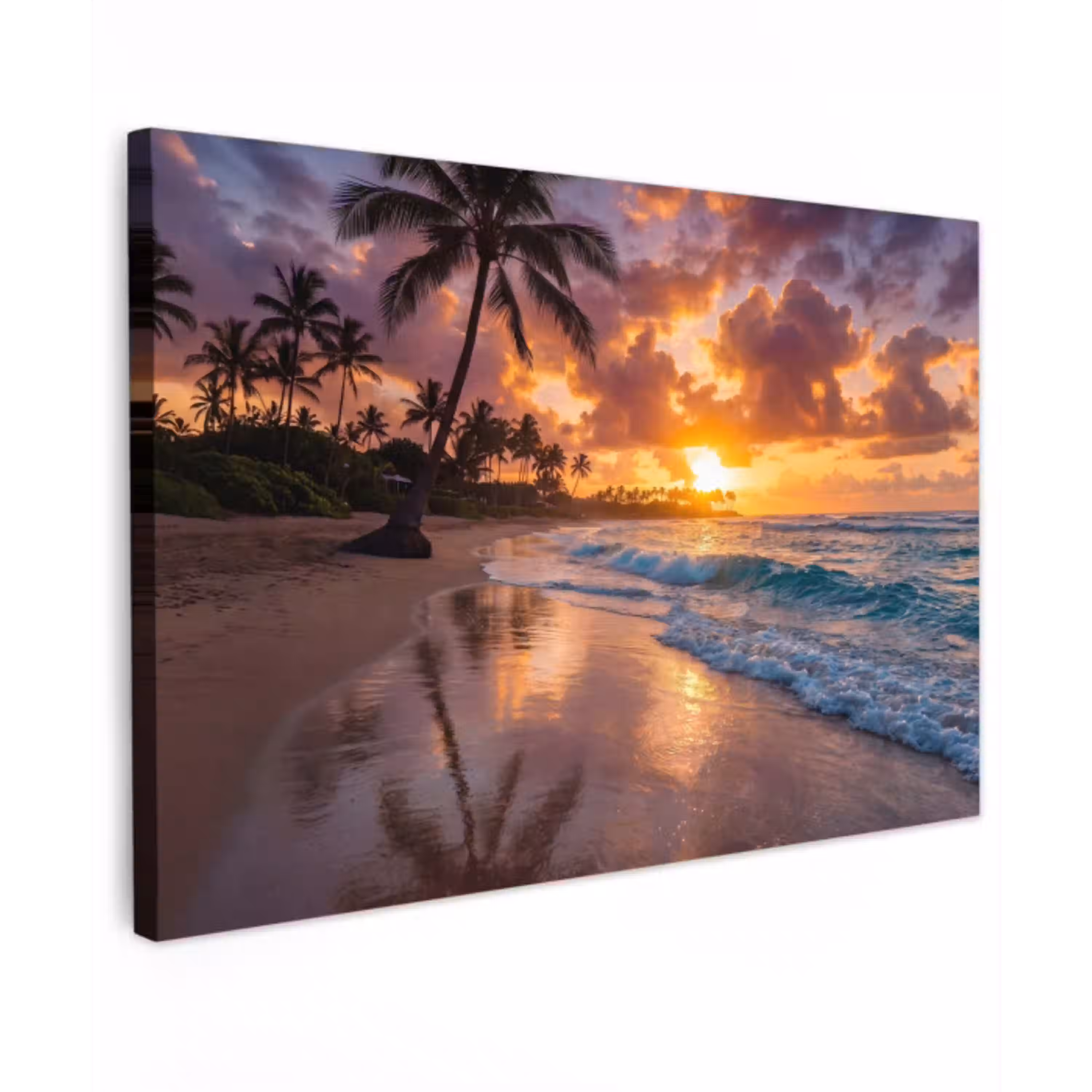 Strand - Zonsopgang - Tropisch - Natuur - Oranje Tuinposter op houten frame 2 cm dik klein -3d