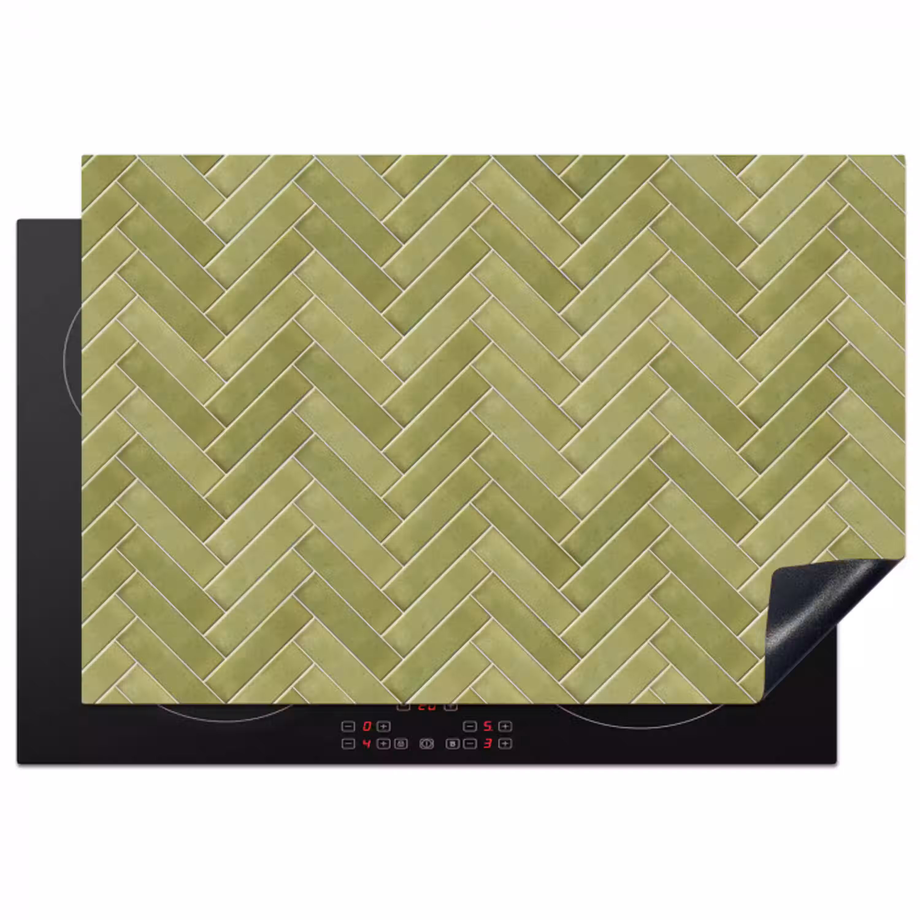 Visgraat - Wandtegel - Olijfgroen Inductie beschermer vinyl 3mm klein 276 -3d