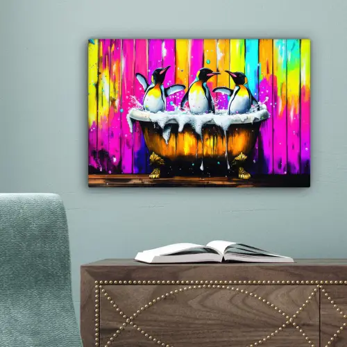 Pinguïns - Badkuip - Kleurrijk - Schuim canvas 2cm klein -sfeer4