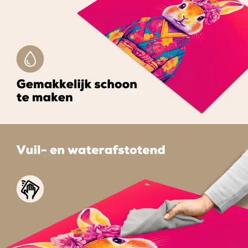 Konijn - Bloemen - Kleurrijk - Kimono Inductie beschemer met haakjes klein -ky-schoon-nl