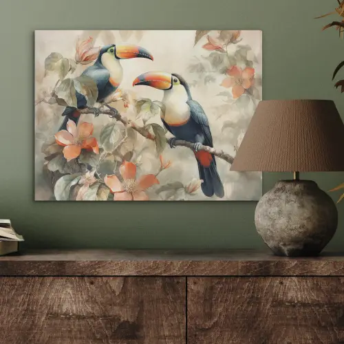 Toekan - Vogels - Bloemen - Tak PET vilt klein -sfeer2