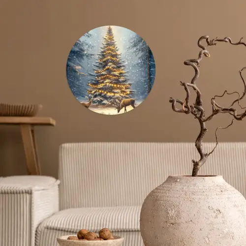 Kerstlicht - Woud - Hert - Donker Wandcirkel behangsticker klein -sfeer1