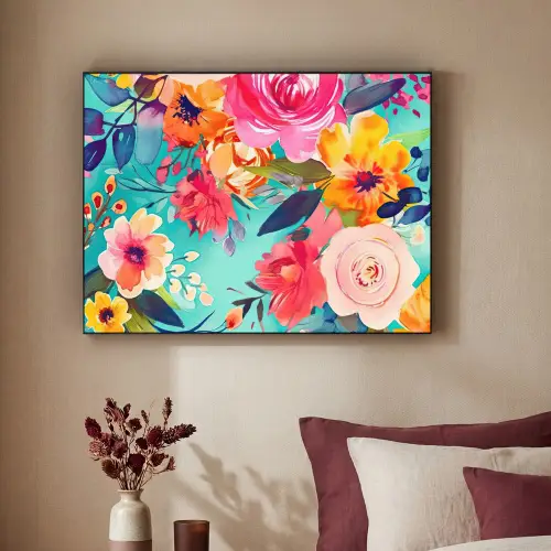 Bloemen - Olieverf - Kleurrijk - Natuur Textielframe zwart klein -sfeer1