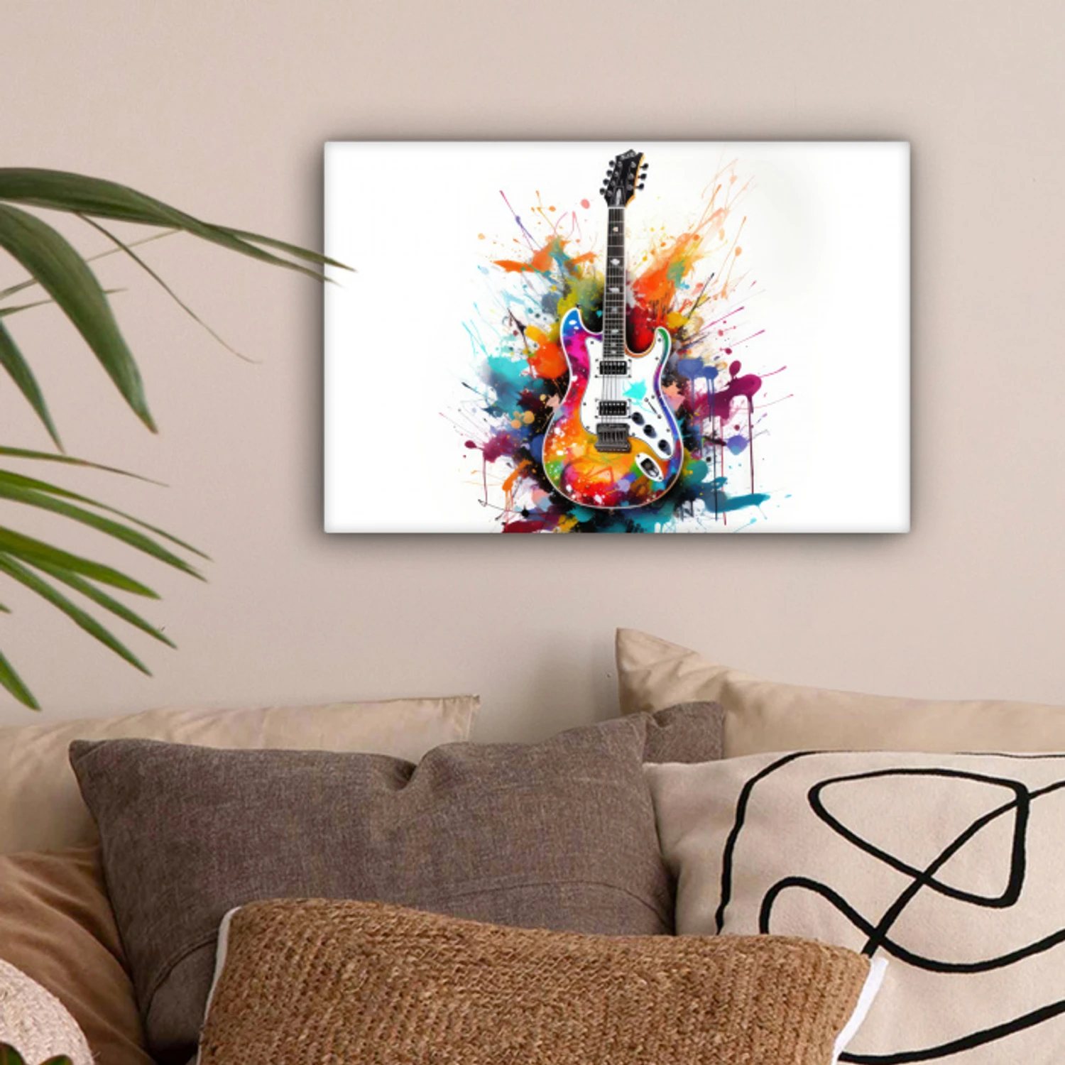 Gitaar - Graffiti - Muziek - Wit canvas 2cm klein -sfeer1
