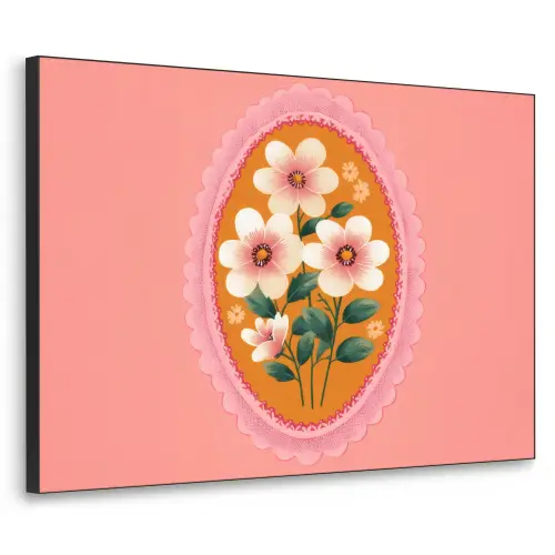 Illustratie - Bloemen - Rand - Roze Textielframe zwart klein -3d