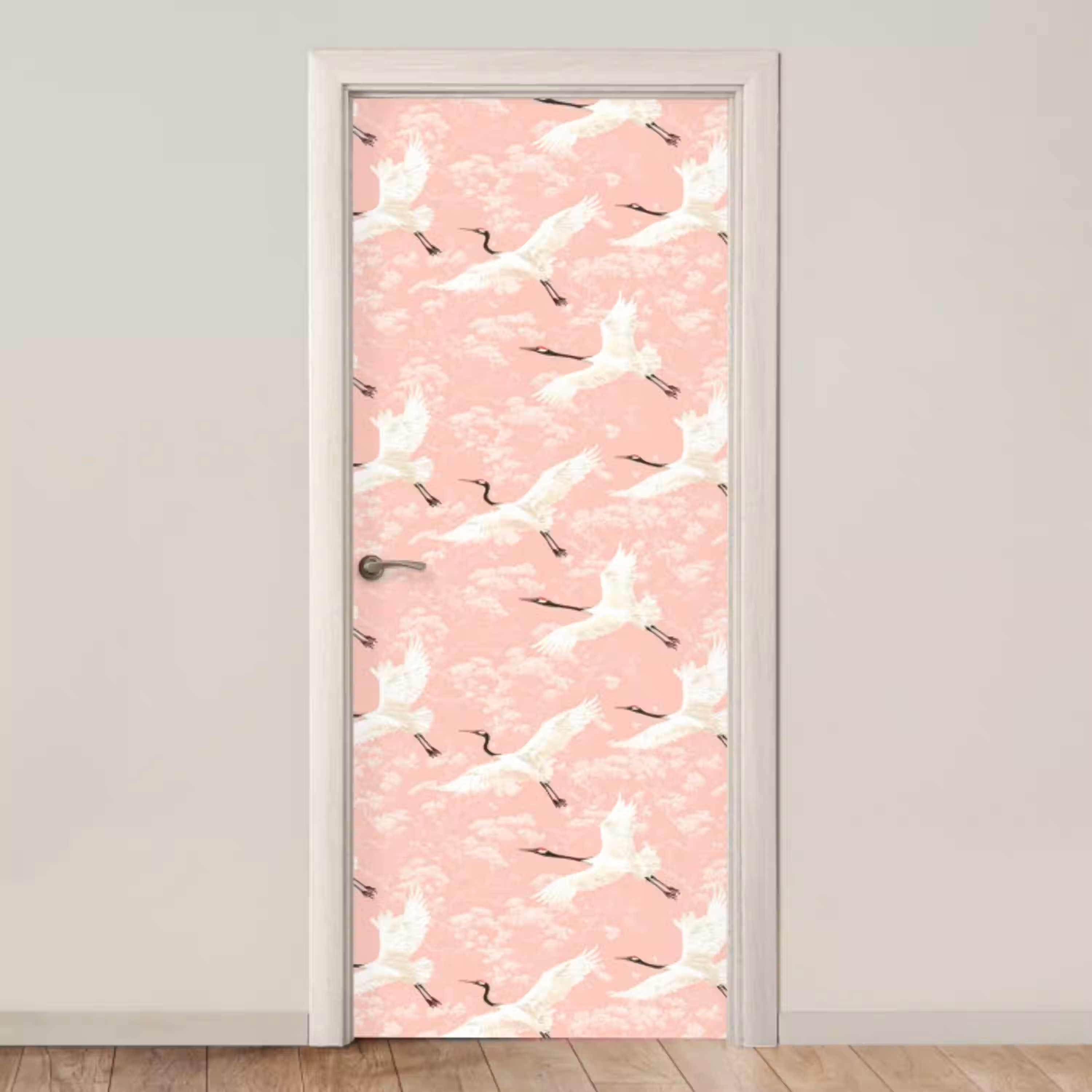 Kraanvogels - Bloesem - Roze deurposter klein 289 -3d_beige