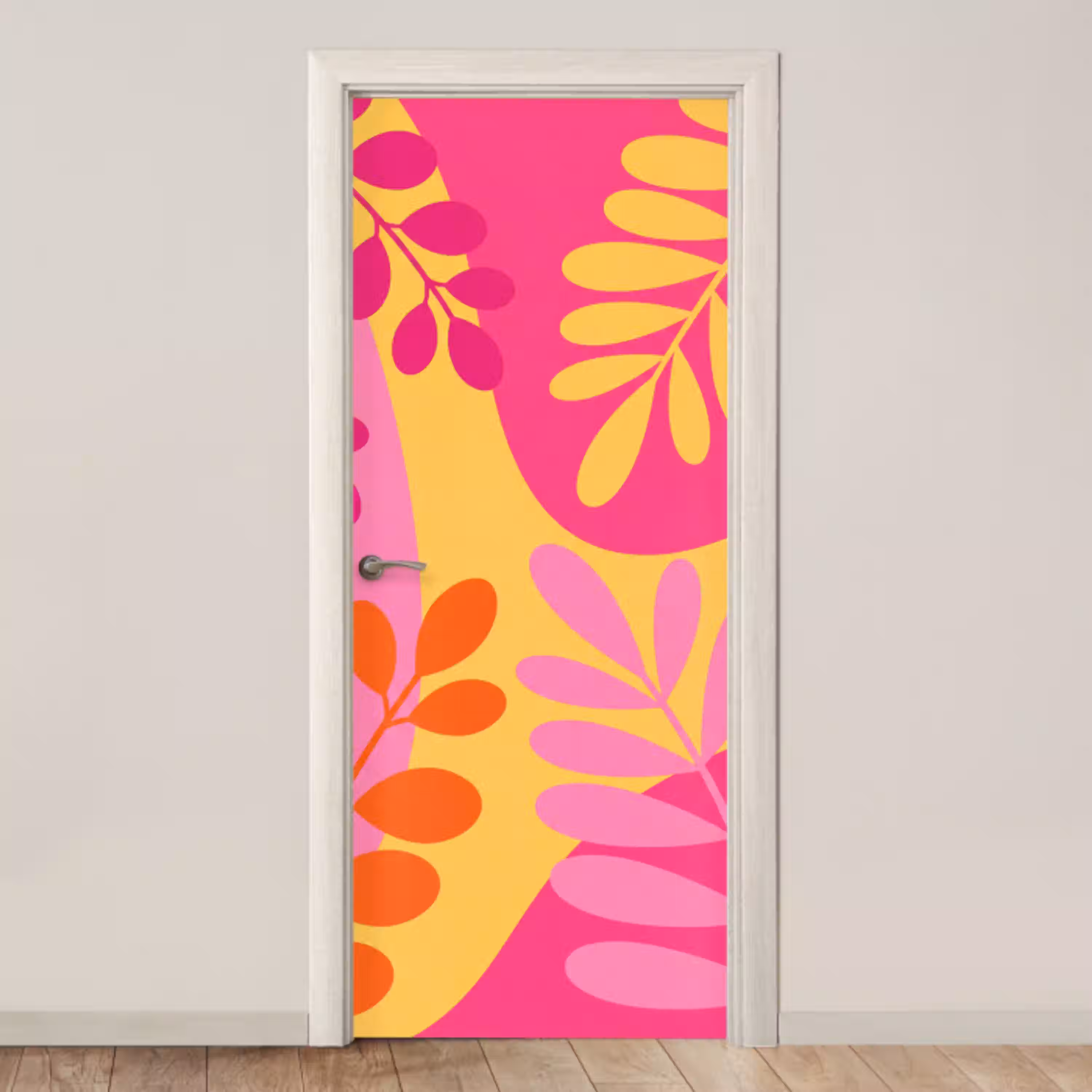 Natuur - Bladeren - Abstract - Roze - Geel deurposter klein -3d_beige