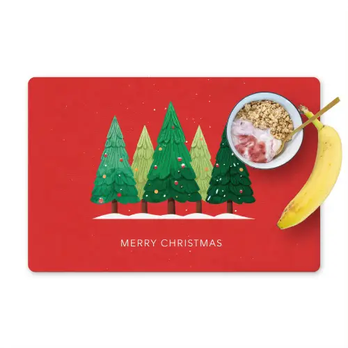 Minimalistisch - Kerstbomen - Rood - Sneeuw Placemat vinyl groot -zzzproduct_Kitchenyeah-website