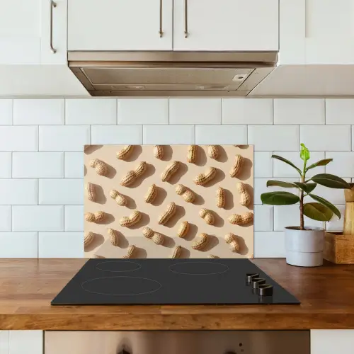 Pinda's - Patroon - Beige keuken achterwand spatscherm klein -sfeer2