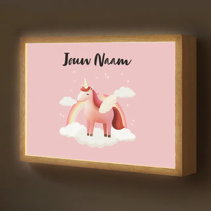 Eenhoorn - Vleugels - Roze - Regenboog Light Box met batterij (Wandlamp kind) middel -z3d_website