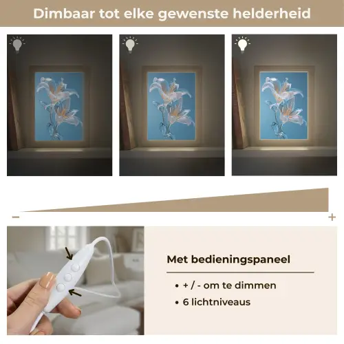 Lelies - Blauw - Glazen Light Box met kabel (Tafellamp) klein -USP_dimbaarNL