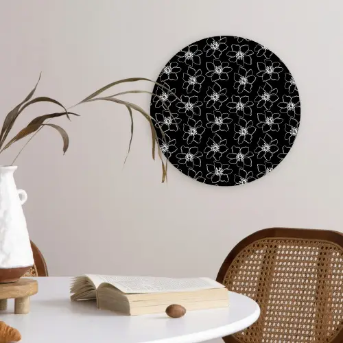 Bloemen - Patroon - Wit - Zwart Wandcirkel plexiglas klein 852 -sfeer4
