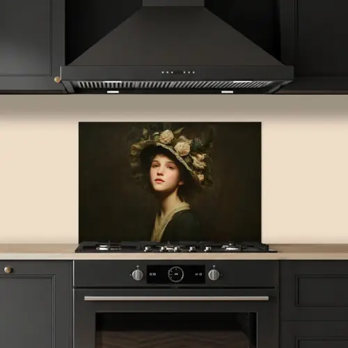 Bloemenhoed - Portret - Vrouw keuken achterwand spatscherm klein -sfeer1