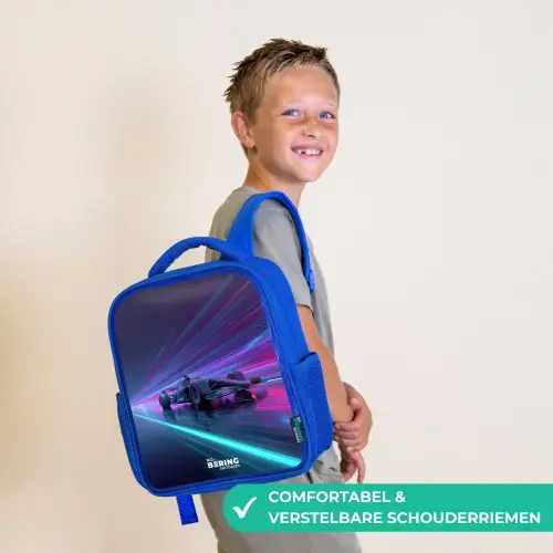 Neon - Raceauto - Lichtstrepen - Paars Kinderrugzak - Blauw middel -sfeer3_NL