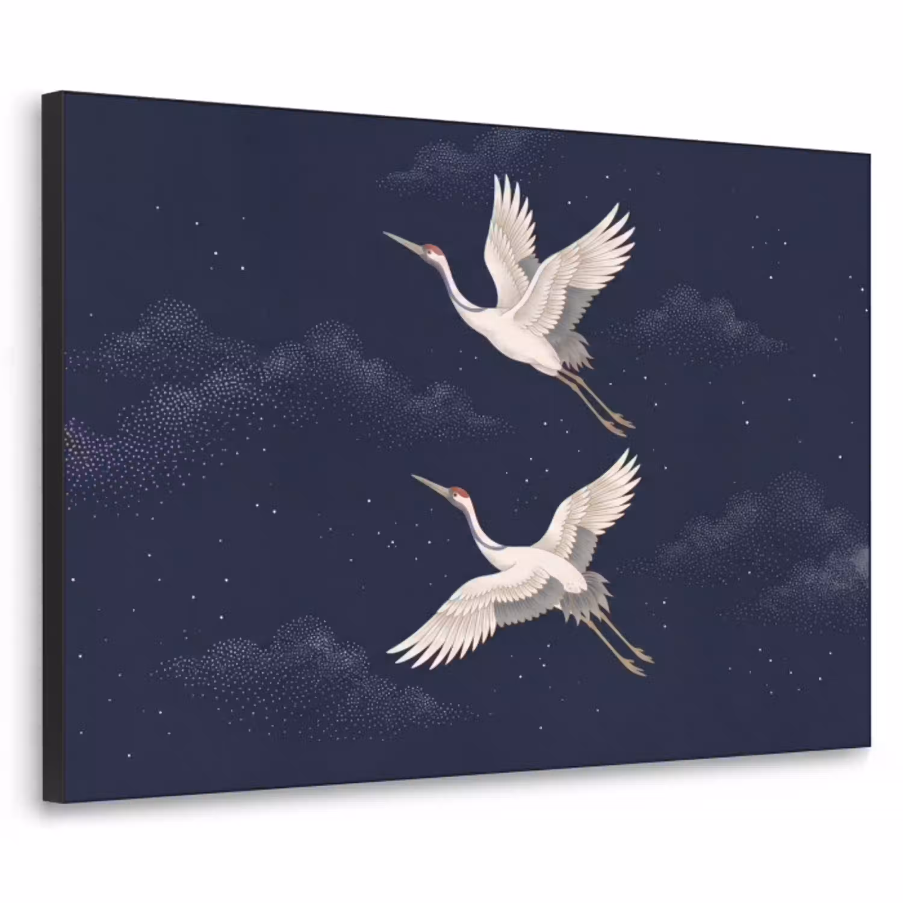 Kraanvogels - Nachthemel - Blauw Textielframe zwart klein -3d