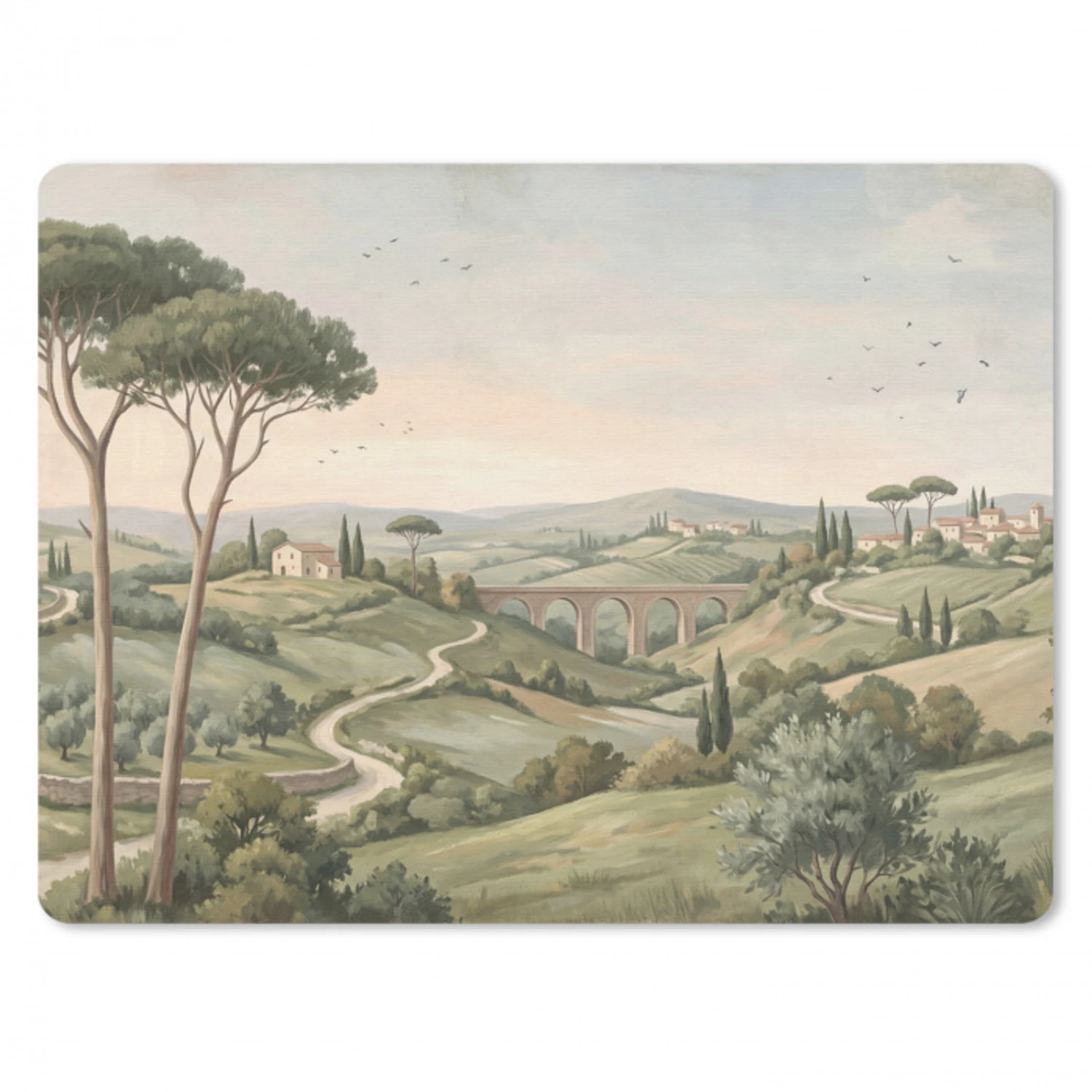 Landschap - Heuvels - Zandpad - Groen muismat rubber klein -3d