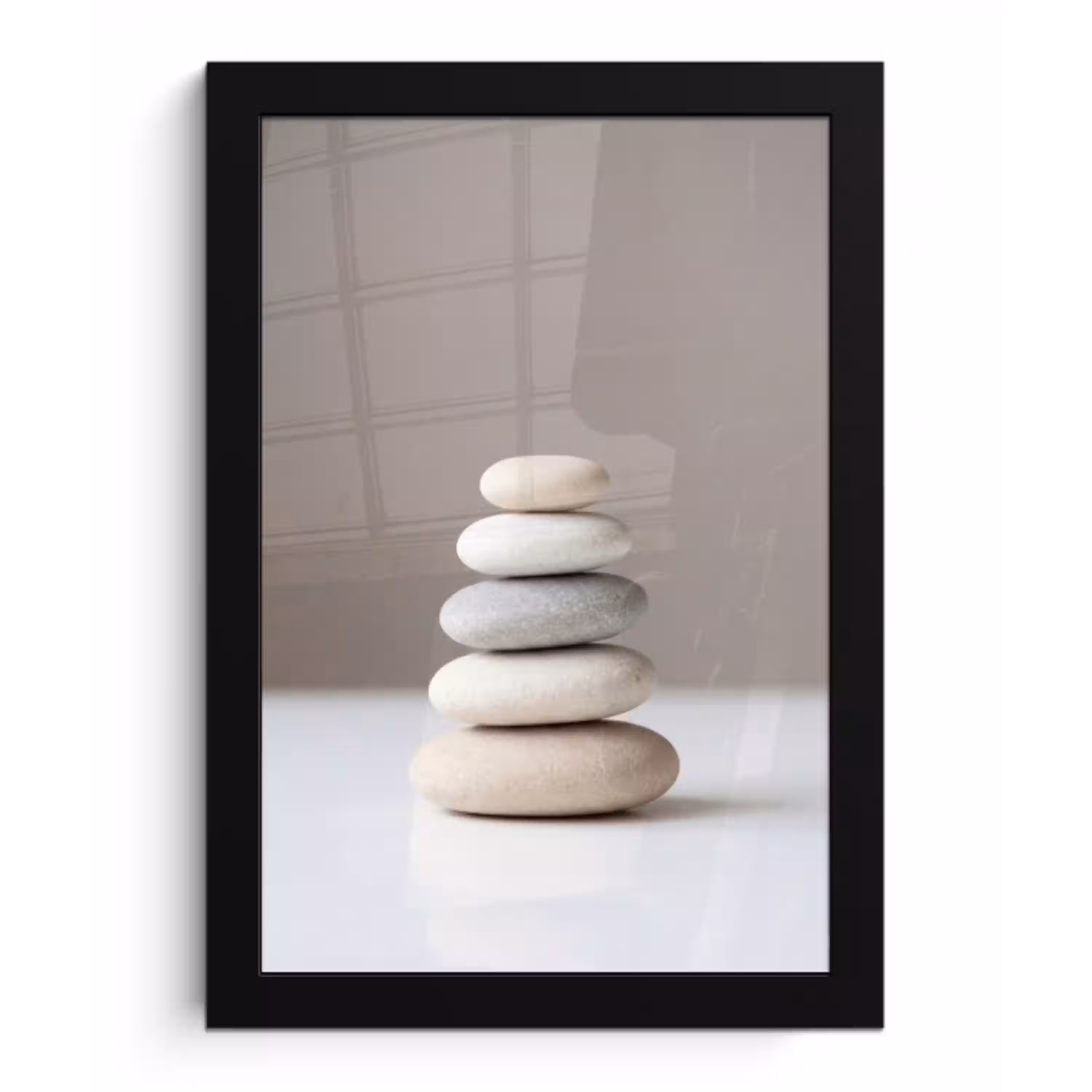 Gestapelde - Stenen - Grijs fotolijst zwart zonder passe partout klein -3d