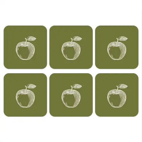 Lijntekening - Appel - Olijfgroen - Blaadje onderzetter kurk middel -3d
