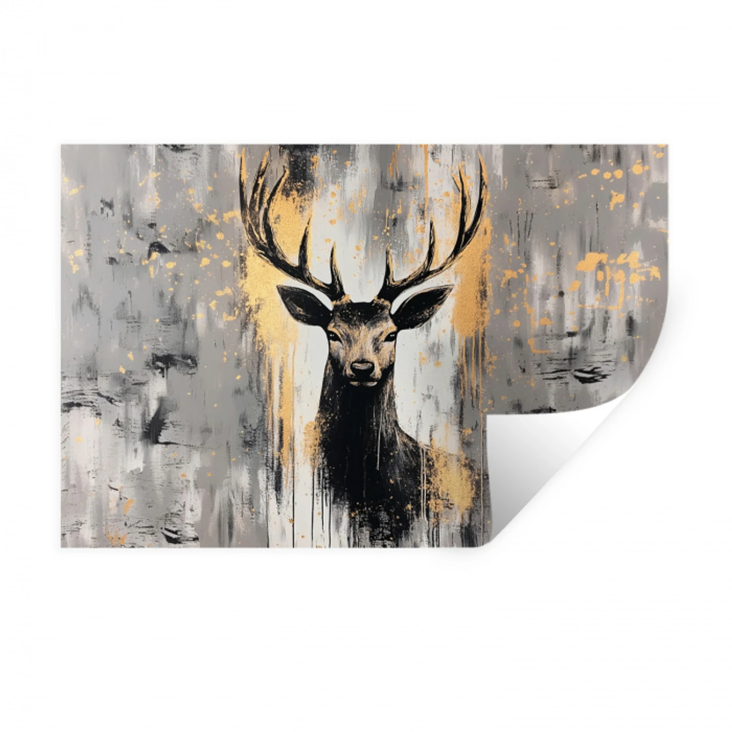 Abstract - Hert - Gewei - Goud Muursticker klein -3d