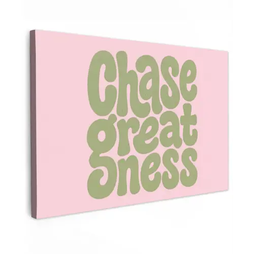 Chase greatness - Groen - Roze - Retro Tuinposter op houten frame 2 cm dik klein -3d
