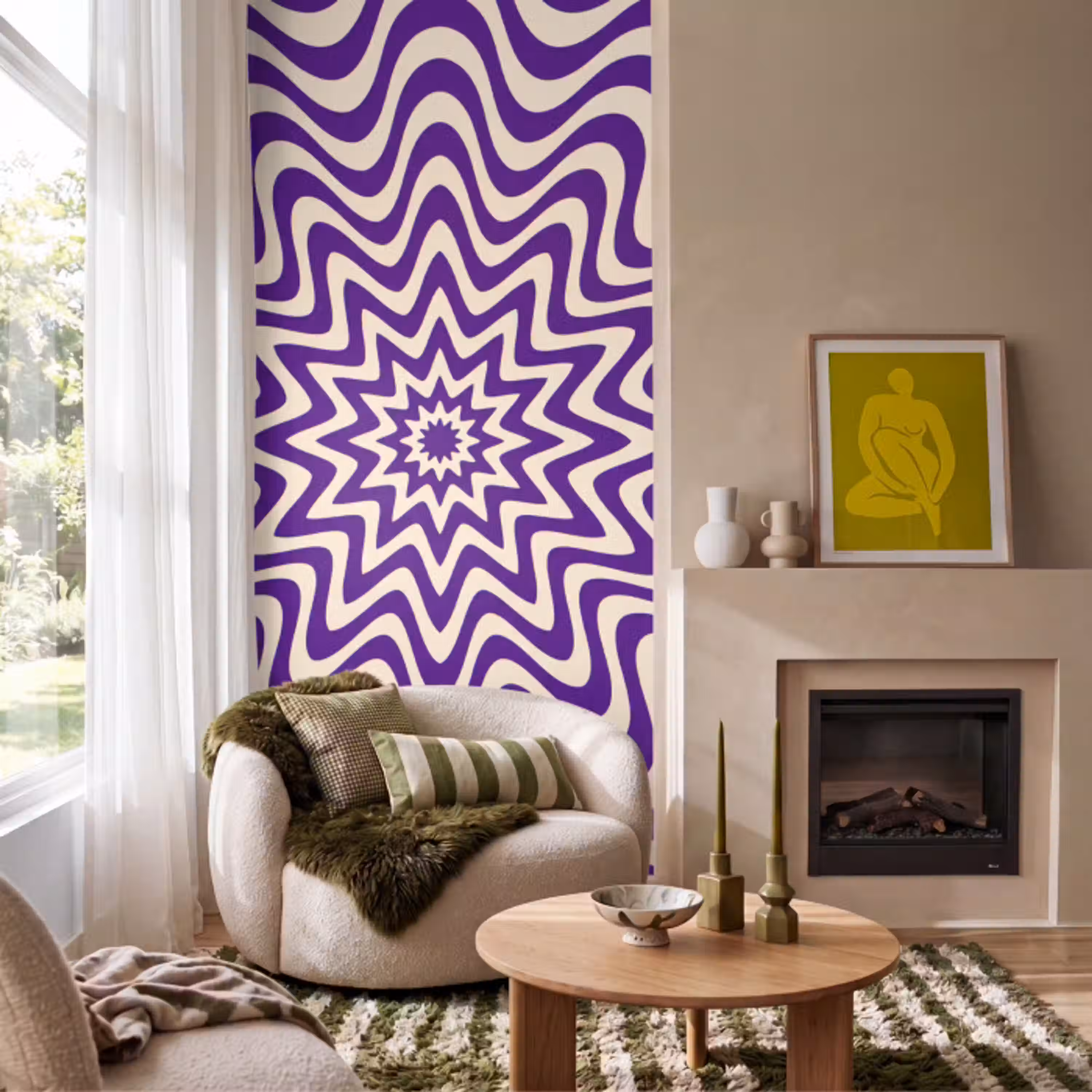 Abstract - Golven - Optisch - Modern - Paars Behang Vlies klein -sfeer2