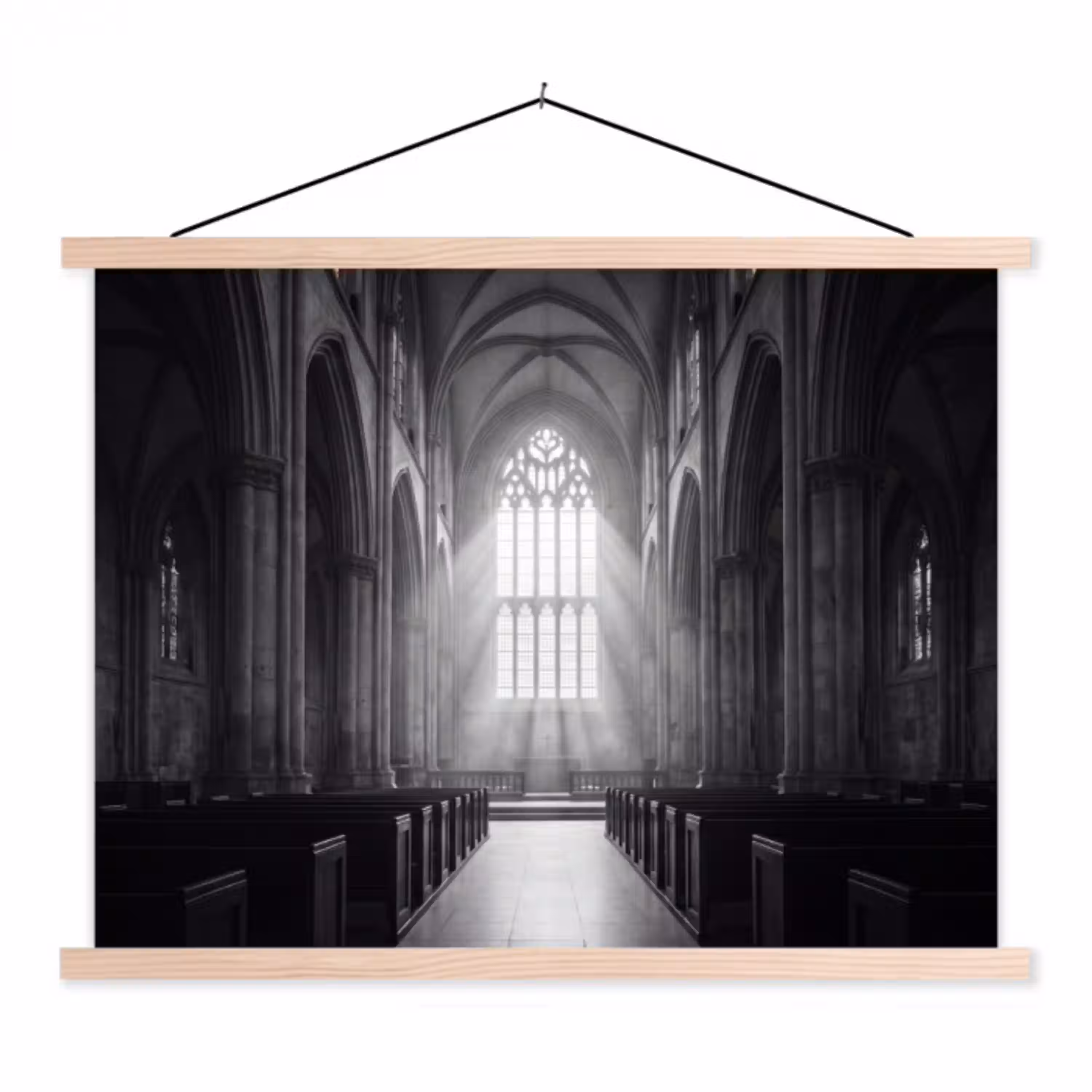 Kerk - Interieur - Lichtstralen - Architectuur - Klassiek textielposter latten blank klein -3d