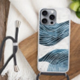 Lijnen - Golven - Abstract - Blauw Hoesje iPhone 16 Pro Max met koord klein -sfeer4