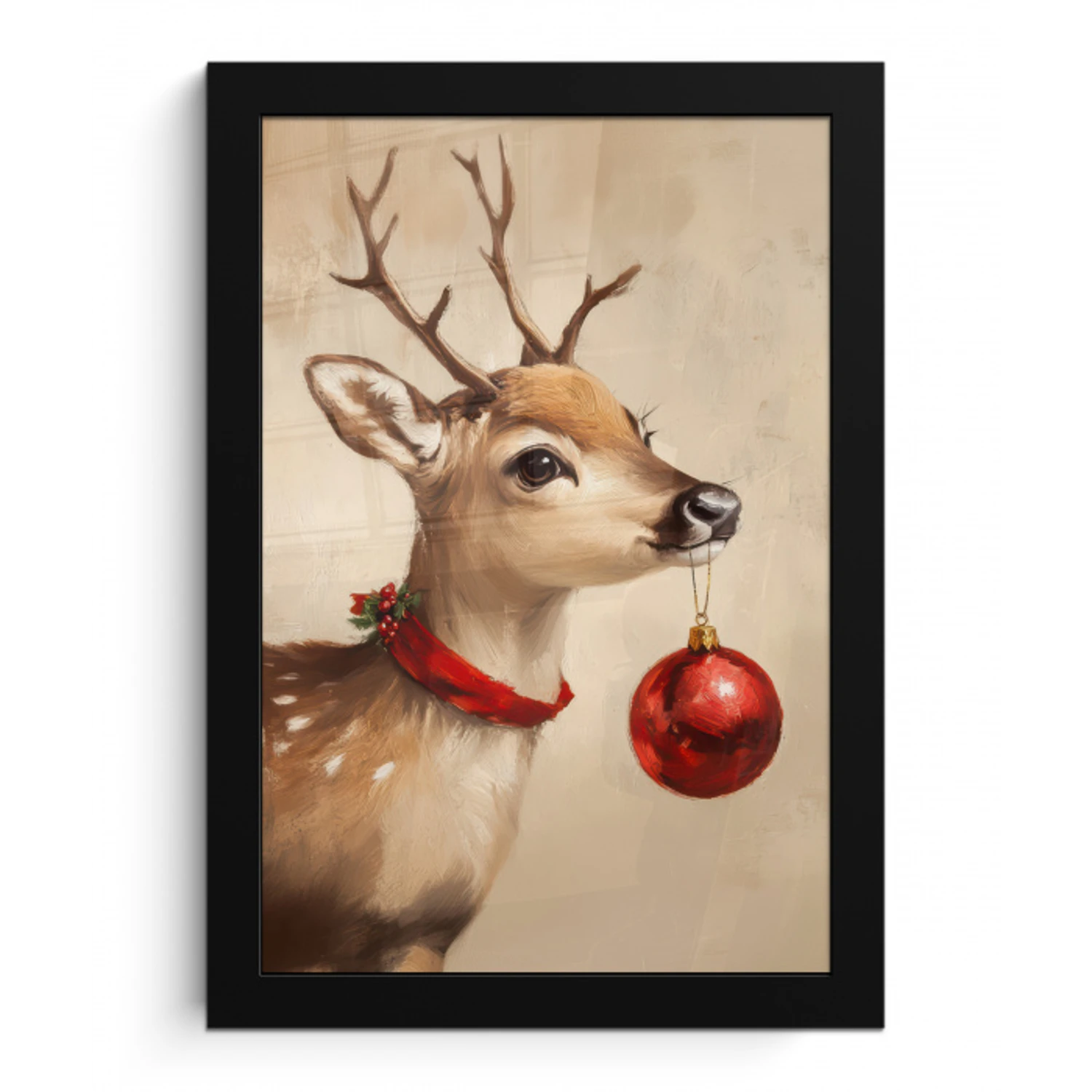 Kerst - Hert - Gewei - Kerstbal - Rendier fotolijst zwart zonder passe partout klein -3d