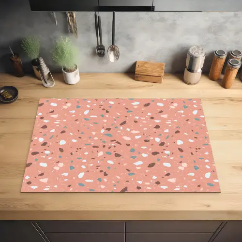 Terrazzo -  Patroon - Kleurrijk - Roze - Blauw Inductie beschermer vinyl 3mm klein 276 -sfeer5