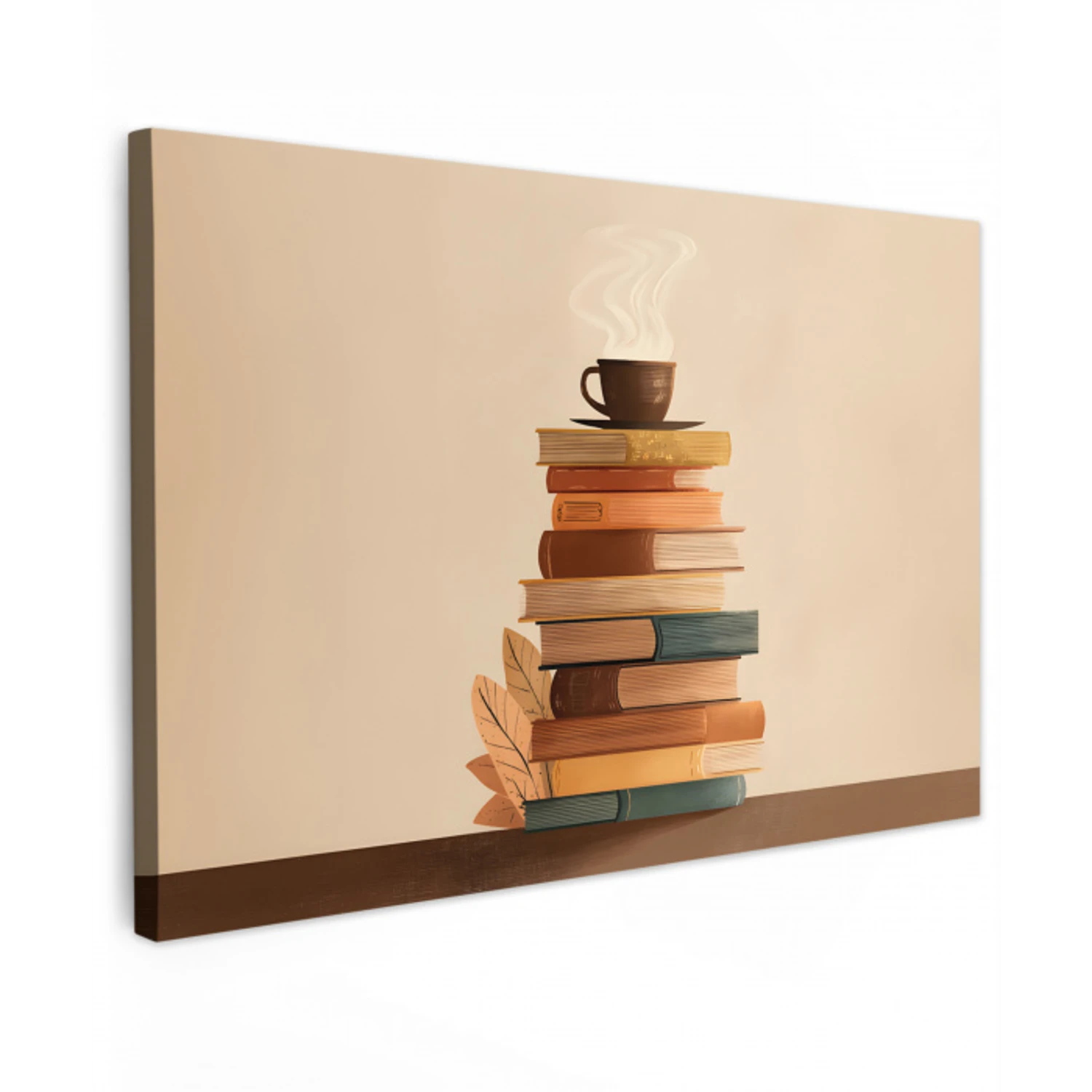 Boeken - Toren - Koffie - Beige canvas 2cm klein -z3d
