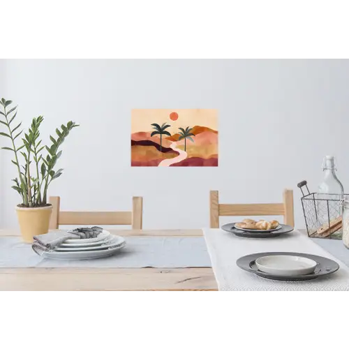 Heuvels - Palmbomen - Abstract Muursticker klein -eettafel