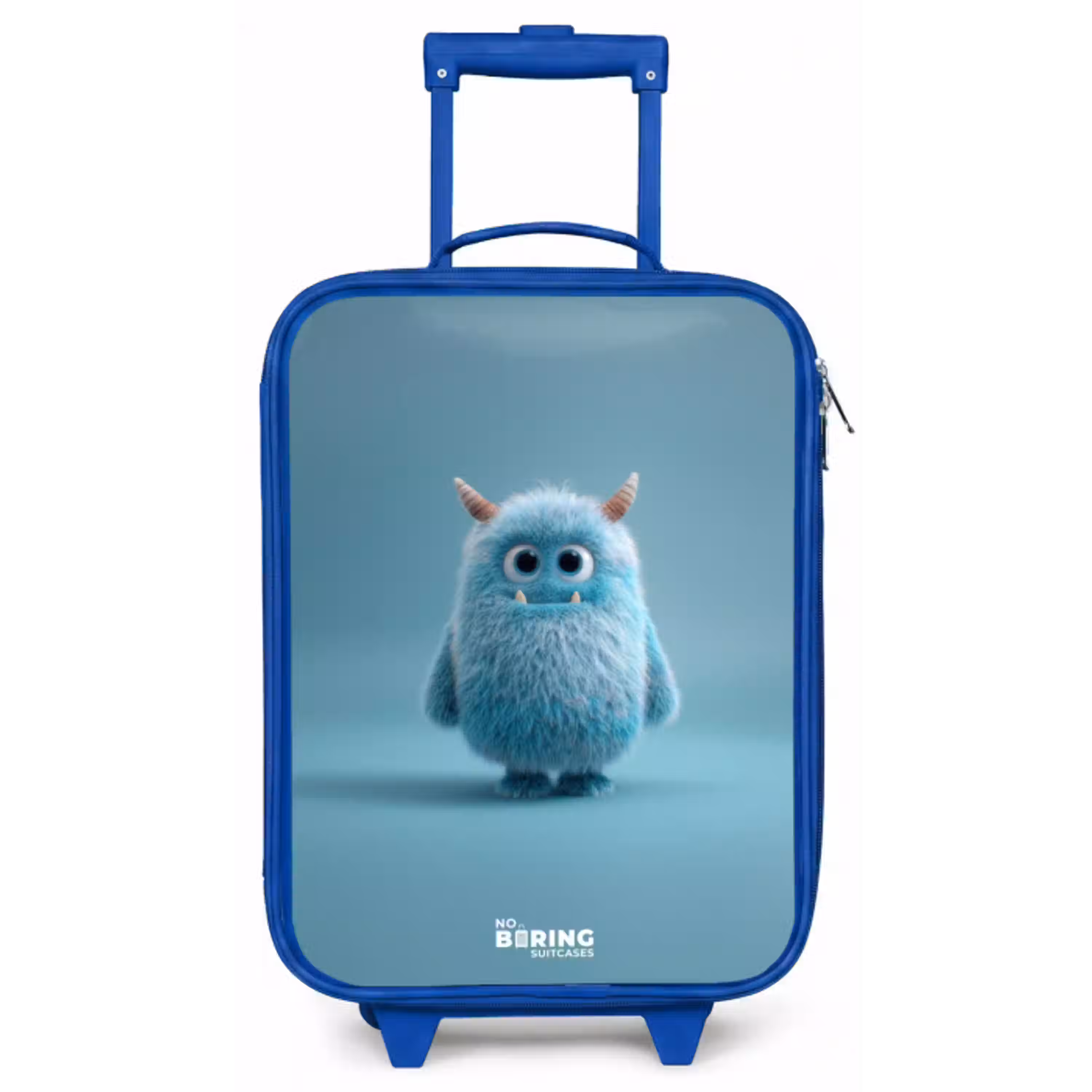 Blauw pluizig monster met hoorns Kinderkoffer - Blauw klein -zz3dotto
