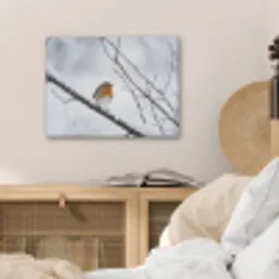 Roodborstje - Tak - Sneeuw - Winter - Levendig PET vilt klein -sfeer3