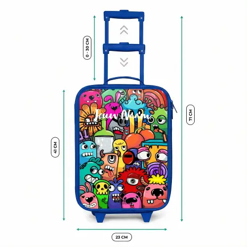 Knallende gekleurde monsters Kinderkoffer - Blauw klein -productfoto_formaten