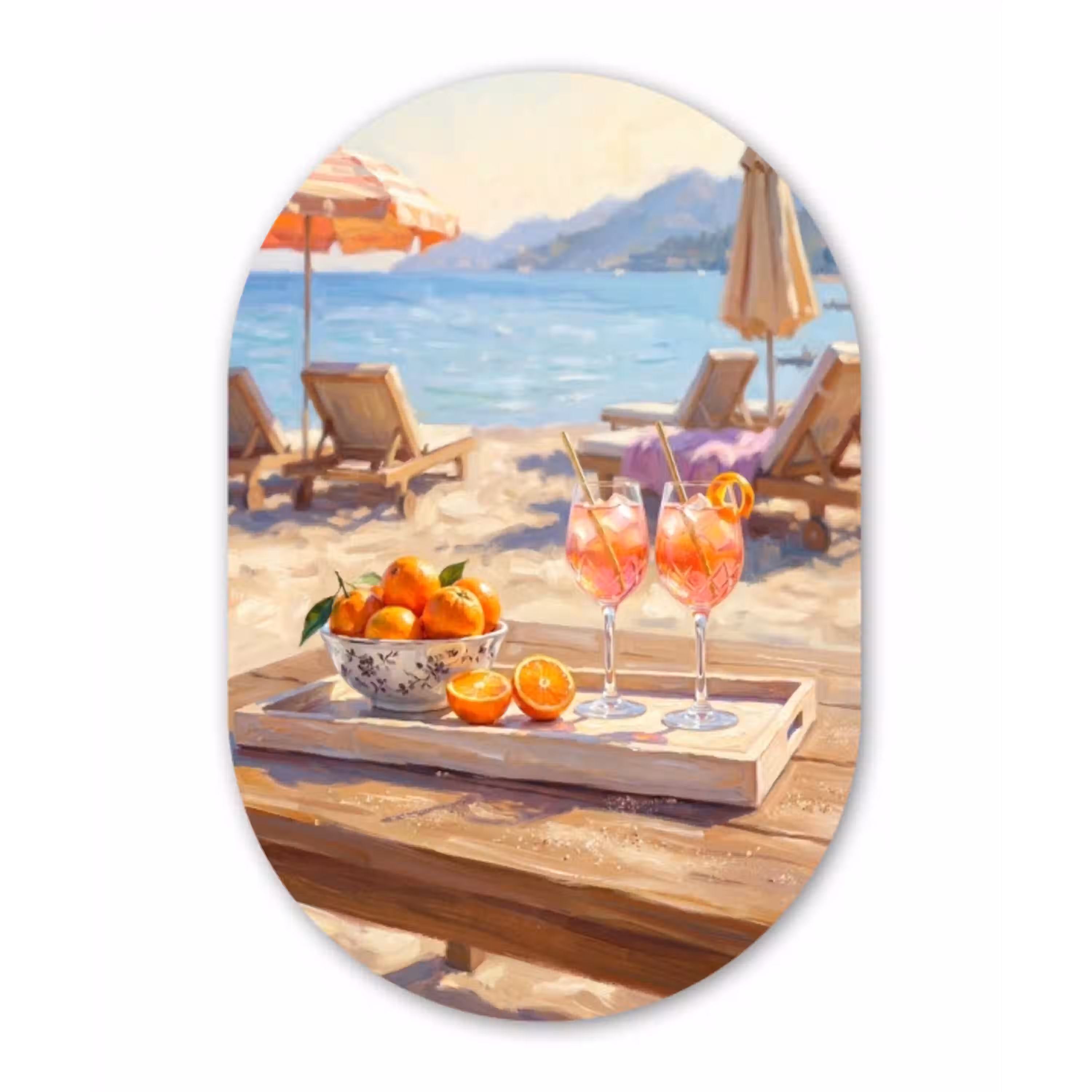 Drank - Glazen - Strand - Zomer - Oranje Wandcirkel Ovaal Forex klein -3d