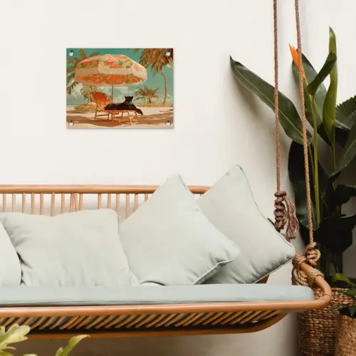 Panter - Zwart - Strand - Parasol tuinposter los doek klein -sfeer7