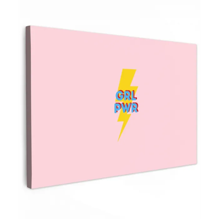 Grl pwr - Bliksem - Roze Tuinposter op houten frame 2 cm dik klein -3d