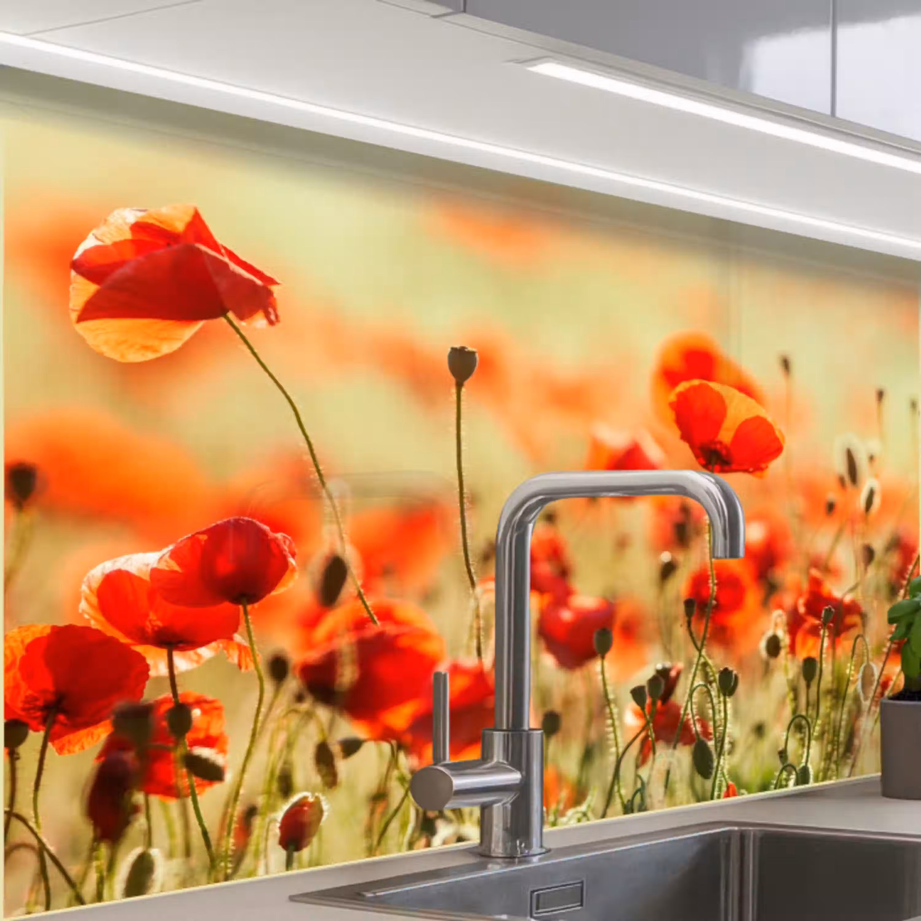 Klaprozen - Bloemen - Rood - Bloemenveld keuken achterwand 2 middel -zzzz3d_schuin