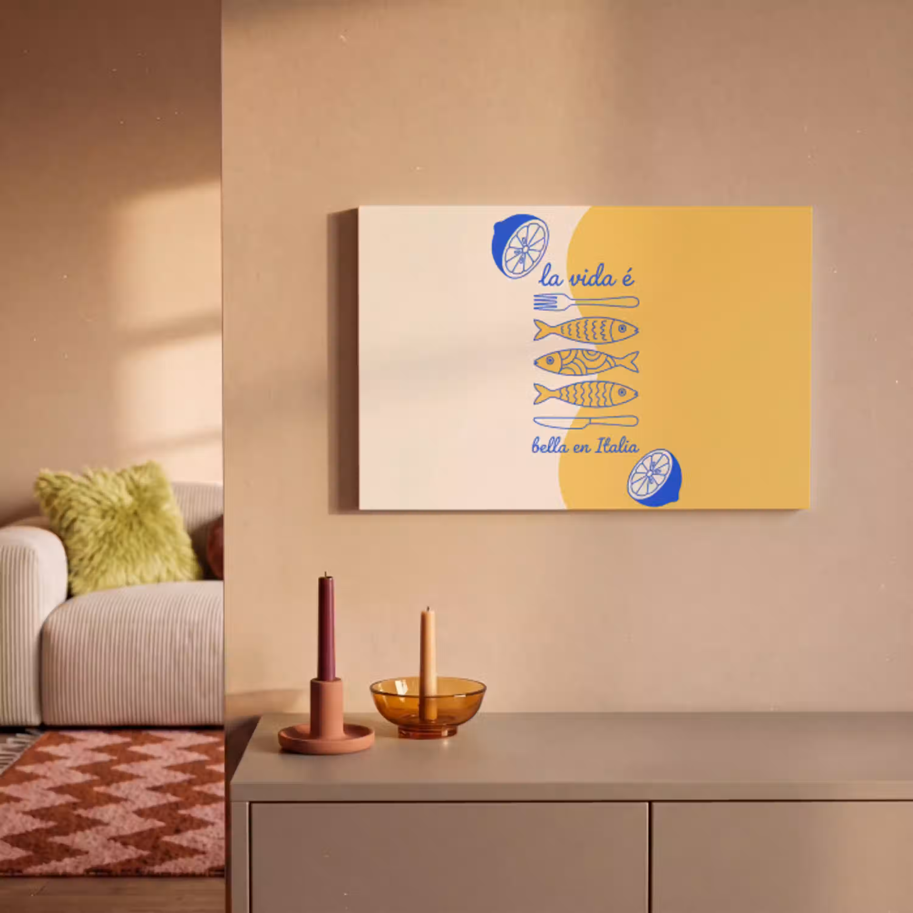 Italië - Eten - Citroen - Vis - Grafisch canvas 2cm klein -sfeer1