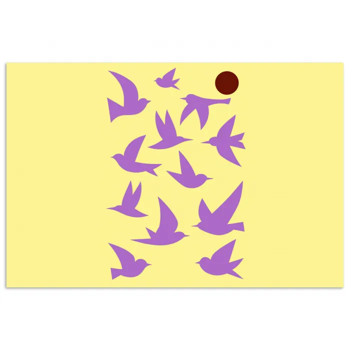 Vogels - Cirkel - Geel - Beweging poster papier klein -3d