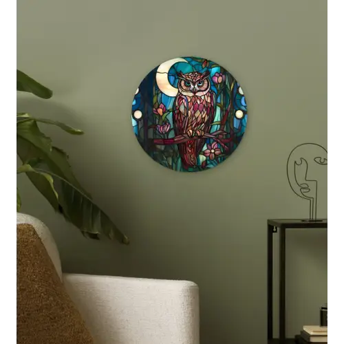 Uil - Mozaïek - Maan - Nacht Wandcirkel plexiglas klein -sfeer3
