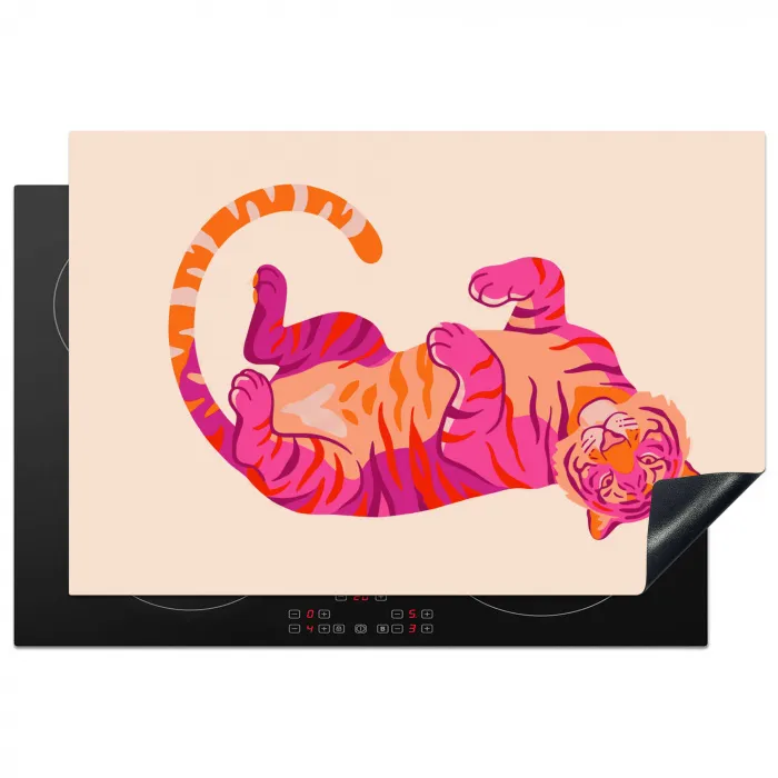 Tijger - Roze - Oranje Inductie beschermer vinyl 3mm klein -3d