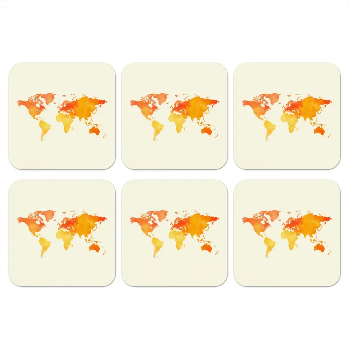 Wereldkaart - Oranje - Kleurrijk onderzetter kurk middel -3d