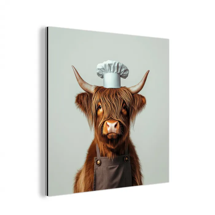 Schotse Hooglander - Bruin - Hoorns - Kokskleding aluminium wit klein -3d