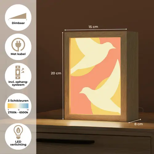 Vogels - Cirkels - Geel Light Box met kabel (Tafellamp) klein -USP_NL